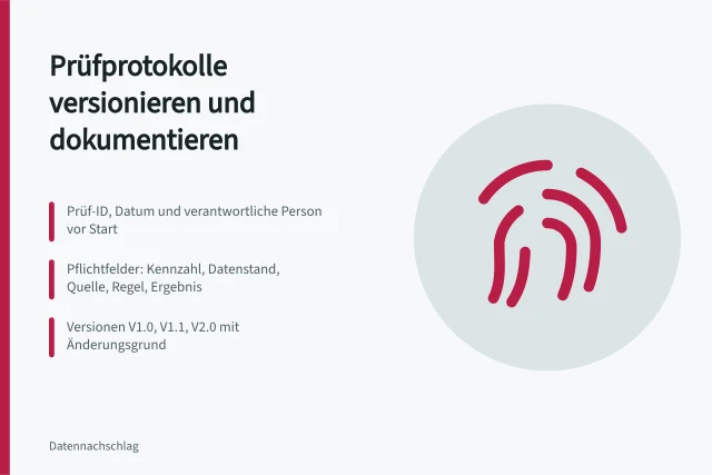 Karte zur Dokumentation und Versionierung von Kennzahlenprüfungen mit Pflichtfeldern. Kennzahlen validieren: Dokumentation und Versionierung von Prüfungen